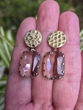 Gold Tone Prong Claw Set Clear Glass Crystal Post Dangle Earrings